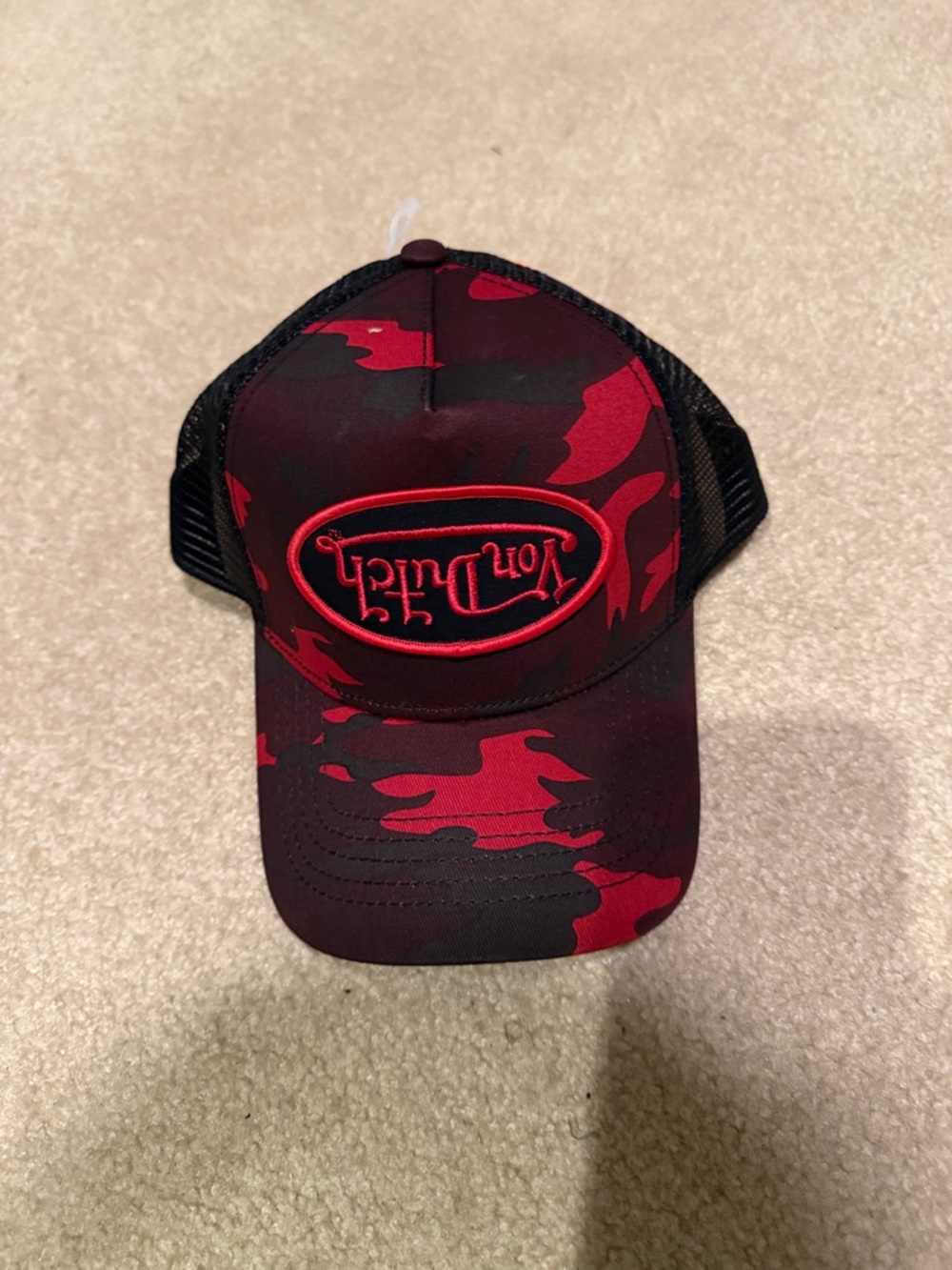 Von Dutch Red and Black Camouflage Trucker Hat